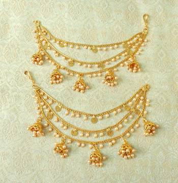 Lalso Designer Bahubali Style Golden Copper Brass Ear Chain Kaan Chain - LEC12_LCT 2