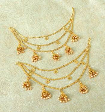 Lalso Designer Bahubali Style Golden Copper Brass Ear Chain Kaan Chain - LEC11_LCT 1