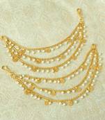 Lalso Designer Bahubali Style White Pearl Copper Brass Ear Chain Kaan Chain - LEC10_WT