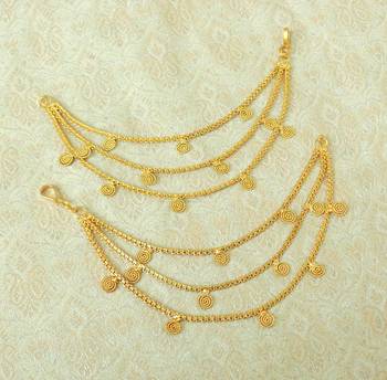 Lalso Designer Bahubali Style Golden Copper Brass Ear Chain Kaan Chain - LEC09_LCT 1