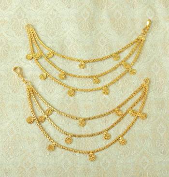 Lalso Designer Bahubali Style Golden Copper Brass Ear Chain Kaan Chain - LEC09_LCT 2