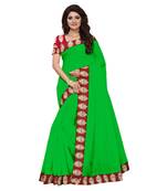 green plain Chanderi Cotton Kalamkari  saree with blouse