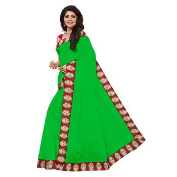 green plain Chanderi Cotton Kalamkari  saree with blouse 2