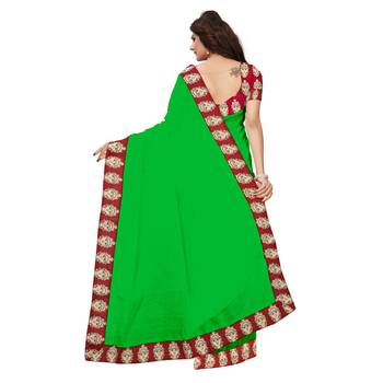 green plain Chanderi Cotton Kalamkari  saree with blouse 4