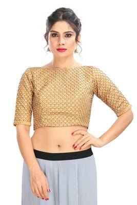 Gold Embroidered Raw Silk Padded Readymade Designer Saree Blouse 1