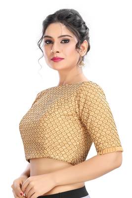 Gold Embroidered Raw Silk Padded Readymade Designer Saree Blouse 2