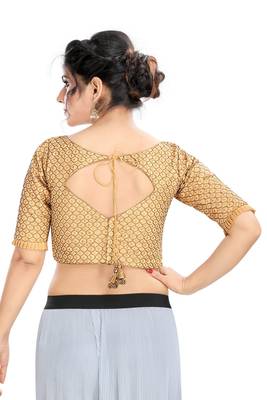 Gold Embroidered Raw Silk Padded Readymade Designer Saree Blouse 3