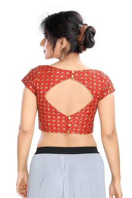Red Embroidered Silk Designer Readymade Designer Saree Blouse 2