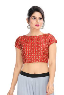 Red Embroidered Silk Designer Readymade Designer Saree Blouse 3