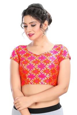 Multicolor Brocade Padded Readymade Back Open Saree Blouse 1