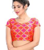 Multicolor Brocade Padded Readymade Back Open Saree Blouse