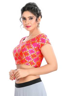 Multicolor Brocade Padded Readymade Back Open Saree Blouse 2