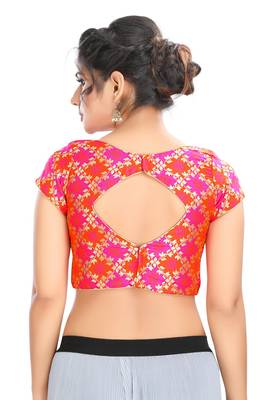Multicolor Brocade Padded Readymade Back Open Saree Blouse 3
