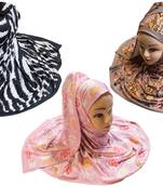 Justkartit Women'S Organic Jersey Stretchable Material Printed Hijab Scarf Dupatta (Pack Of 3)