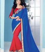 Royal blue embroidered georgette saree with blouse