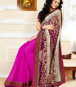 Pink printed georgette saree with blouse