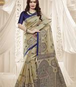 Beige printed art silk blend saree with blouse