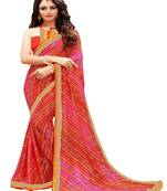 Red printed georgette saree with blouse