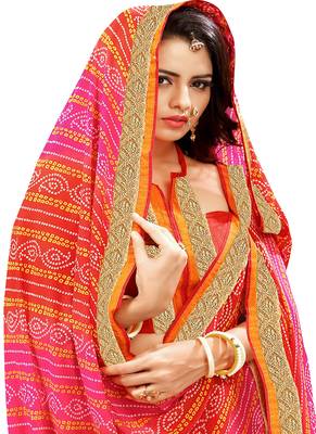 Red printed georgette saree with blouse 2