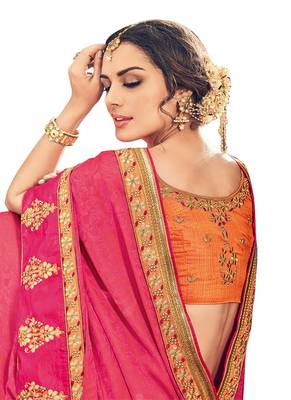Magenta embroidered silk blend saree with blouse 2
