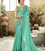 Sea green plain georgette saree with blouse