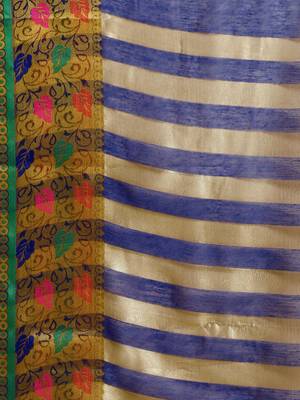 Kimisha Women's Blue Jacquard Cotton Silk Saree With Designer Pallu 4