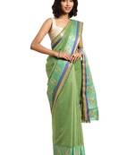 Kimisha Women's Mahendi Green Jacquard Cotton Silk Saree With Designer Pallu