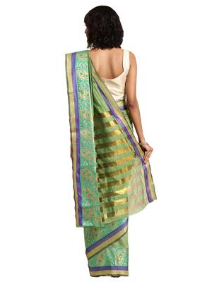 Kimisha Women's Mahendi Green Jacquard Cotton Silk Saree With Designer Pallu 2