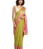Kimisha Women's Green Jacquard Cotton Silk Saree With Designer Pallu