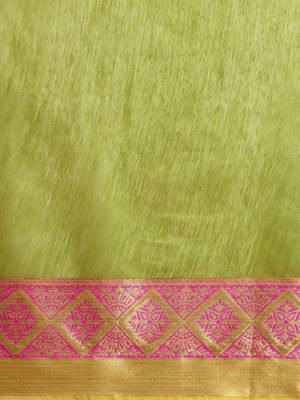 Kimisha Women's Green Jacquard Cotton Silk Saree With Designer Pallu 3