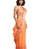Kimisha Women's Orange Jacquard Cotton Silk Saree With Designer Pallu