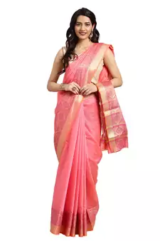 Kimisha Women's Peach Jacquard Cotton Silk Saree With Designer Pallu
