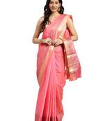 Kimisha Women's Peach Jacquard Cotton Silk Saree With Designer Pallu
