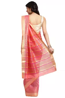 Kimisha Women's Peach Jacquard Cotton Silk Saree With Designer Pallu