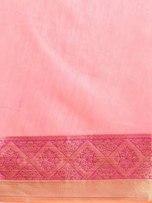 Kimisha Women's Peach Jacquard Cotton silk blend Saree With Designer Pallu 3