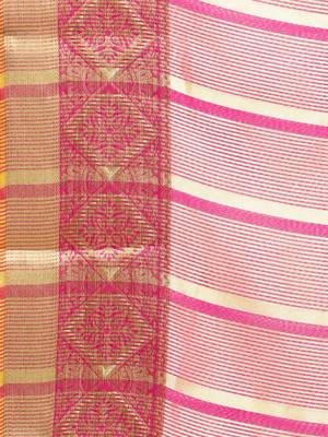 Kimisha Women's Peach Jacquard Cotton silk blend Saree With Designer Pallu 4
