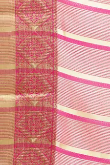 Kimisha Women's Peach Jacquard Cotton Silk Saree With Designer Pallu