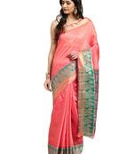 Kimisha Women's Peach Jacquard Cotton Silk Saree With Designer Pallu