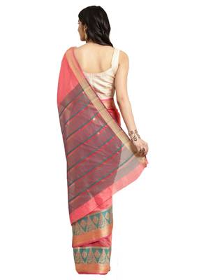 Kimisha Women's Peach Jacquard Cotton Silk Saree With Designer Pallu 2