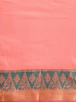 Kimisha Women's Peach Jacquard Cotton Silk Saree With Designer Pallu 3