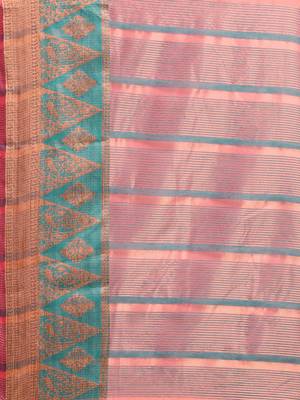 Kimisha Women's Peach Jacquard Cotton Silk Saree With Designer Pallu 4