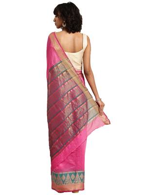 Kimisha Women's Pink Jacquard Cotton Silk Saree With Designer Pallu 2