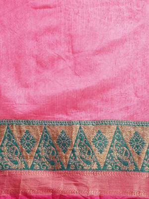 Kimisha Women's Pink Jacquard Cotton Silk Saree With Designer Pallu 3