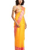 Kimisha Women's Yellow Jacquard Cotton Silk Saree With Designer Pallu