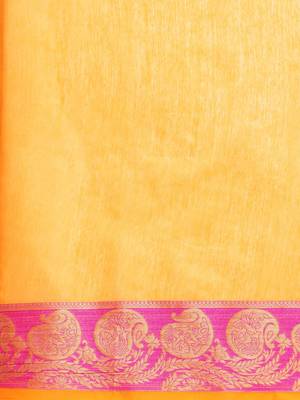 Kimisha Women's Yellow Jacquard Cotton Silk Saree With Designer Pallu 3