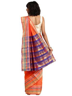 Kimisha Women's Orange Jacquard Cotton Silk Saree With Designer Pallu 2