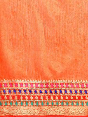 Kimisha Women's Orange Jacquard Cotton Silk Saree With Designer Pallu 3