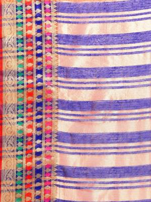 Kimisha Women's Orange Jacquard Cotton Silk Saree With Designer Pallu 4