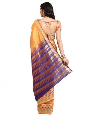 Kimisha Women's Yellow Jacquard Cotton Silk Saree With Designer Pallu 2