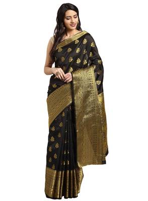 Kimisha Women's Black Jacquard Banarasi Silk Saree With Rich Pallu 1